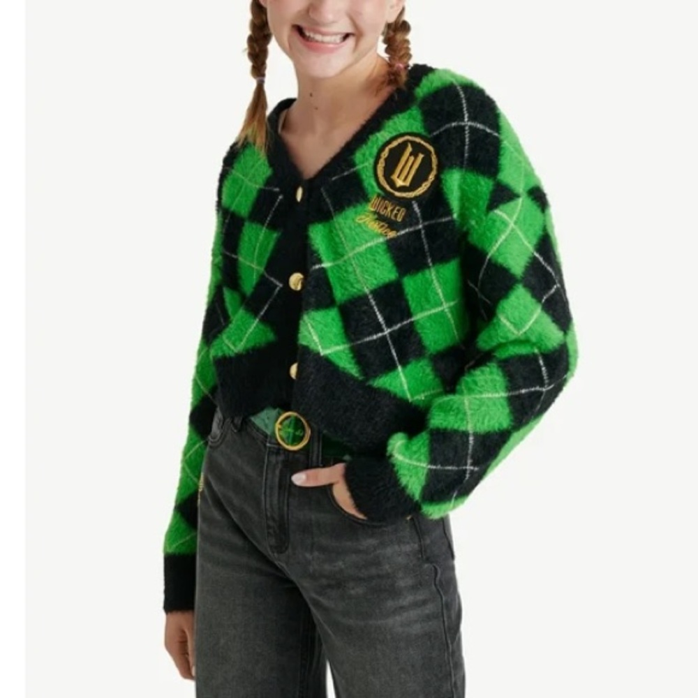 Justice Green and Black Plaid Sweater